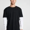 URBAN CLASSICS Oversized Shaped Double Layer Tee - T-Shirt À Manches Longues - Black/White