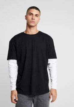 URBAN CLASSICS Oversized Shaped Double Layer Tee - T-Shirt À Manches Longues - Black/White