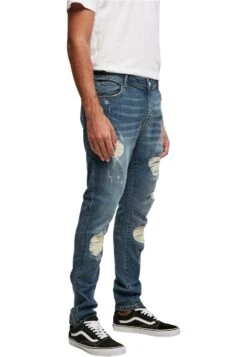 URBAN CLASSICS Heavy Destroyed Slim Fit Jeans - Jean Slim - Blue Heavy Destroyed Washed -Tenues Mode Boutique 579052486819436886e58d6d62ea72be