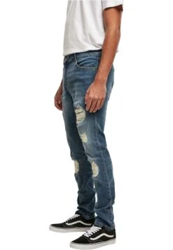 URBAN CLASSICS Heavy Destroyed Slim Fit Jeans - Jean Slim - Blue Heavy Destroyed Washed -Tenues Mode Boutique 6214630995ee45b58aba4978d8dbbe23