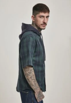 URBAN CLASSICS Hooded Short Sleeve Shirt - Chemise - Navy -Tenues Mode Boutique 758186604490445bacf7524e0dc855a6