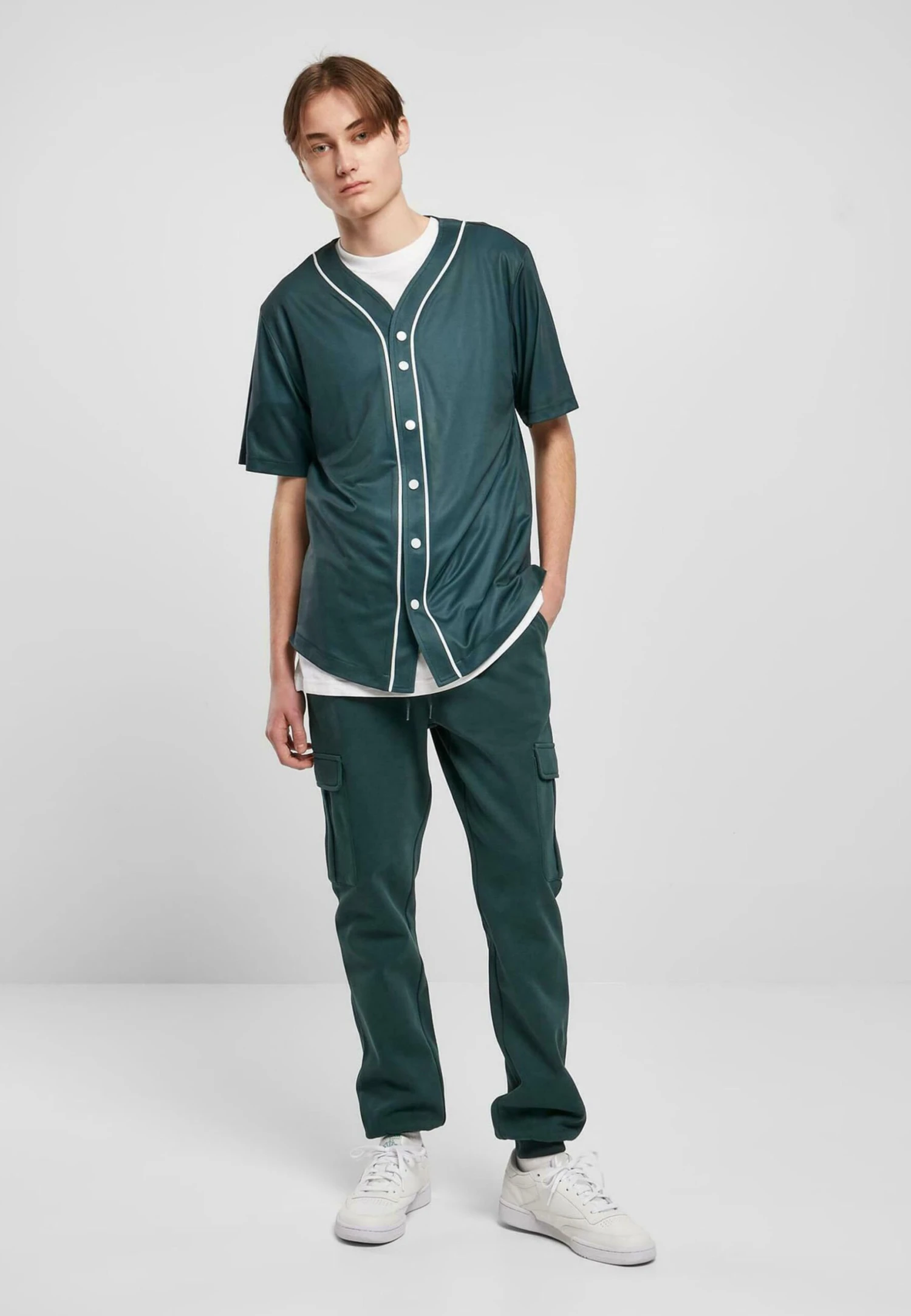 URBAN CLASSICS Baseball - Chemise - Bottlegreen White 2 URBAN CLASSICS Baseball - Chemise - Bottlegreen White – Image 2