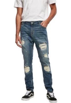 URBAN CLASSICS Heavy Destroyed Slim Fit Jeans - Jean Slim - Blue Heavy Destroyed Washed