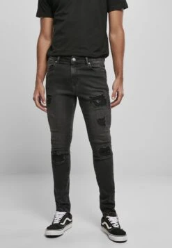 URBAN CLASSICS Heavy Destroyed Slim Fit Jeans - Jean Slim - Realblk Heavy Destroyed Washed